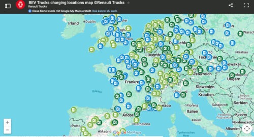 Lkw-Ladestationen: Renault-Trucks präsentiert interaktive Karte